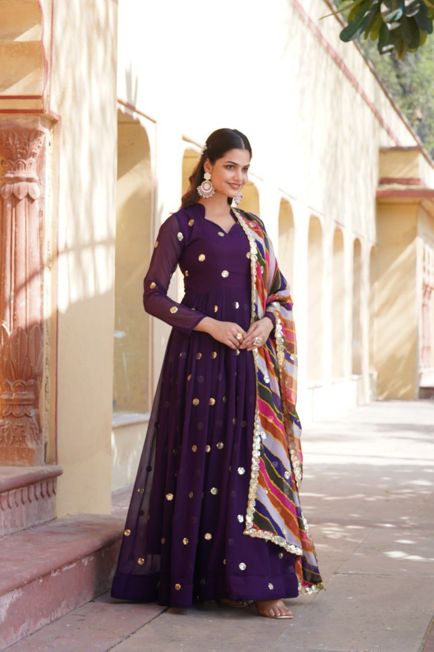 Dhumavati purple georgette anarkali gown suit set