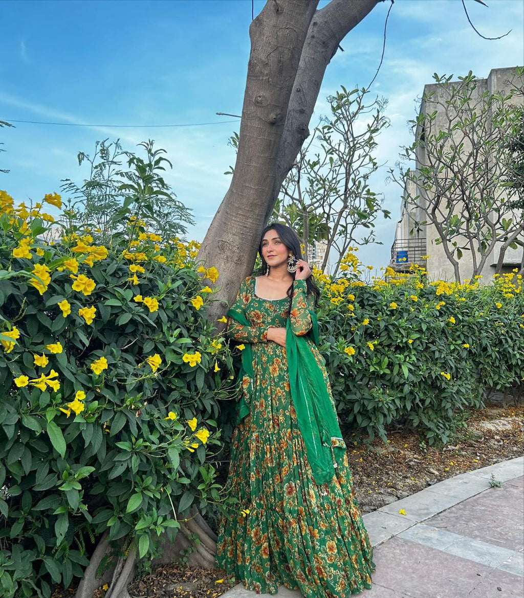Floral elegance georgette silk anarkali ensemble set