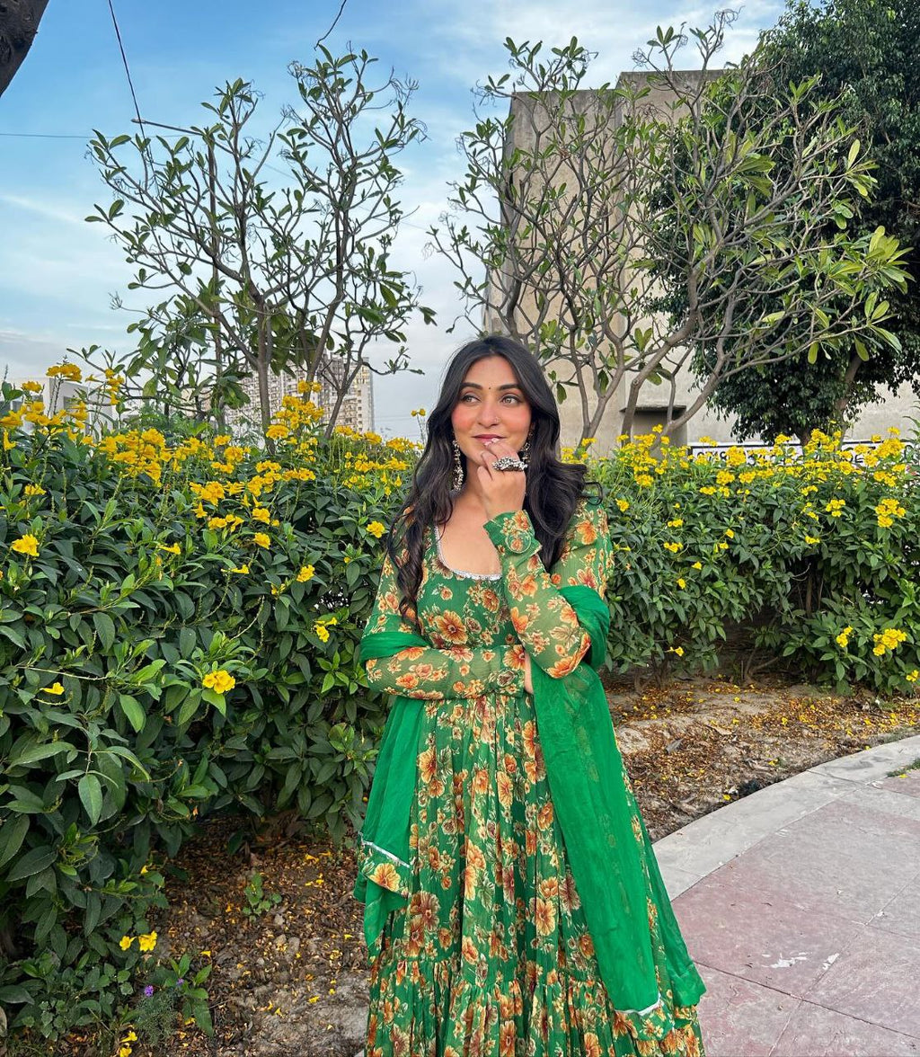 Floral elegance georgette silk anarkali ensemble set