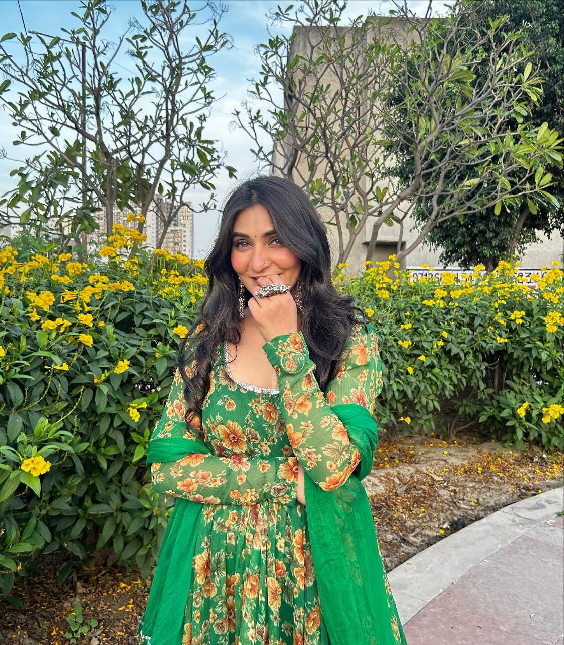 Floral elegance georgette silk anarkali ensemble set