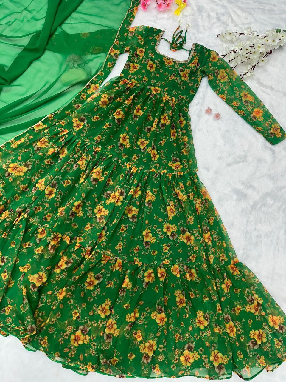 Floral elegance georgette silk anarkali ensemble set