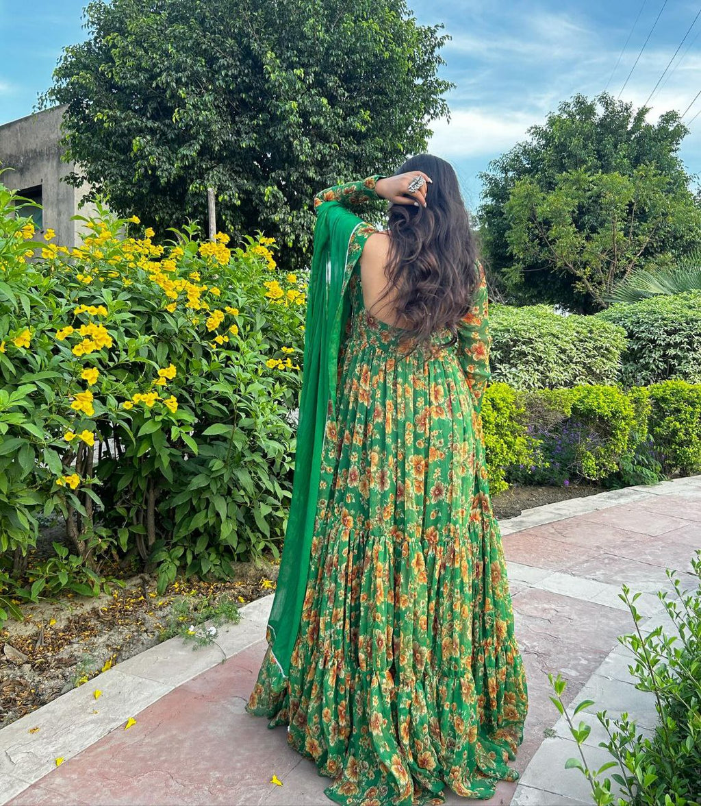 Floral elegance georgette silk anarkali ensemble set