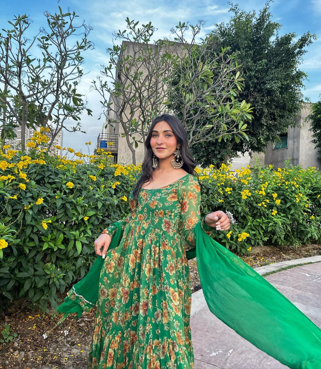 Floral elegance georgette silk anarkali ensemble set