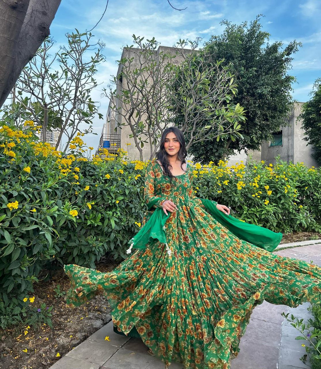 Floral elegance georgette silk anarkali ensemble set