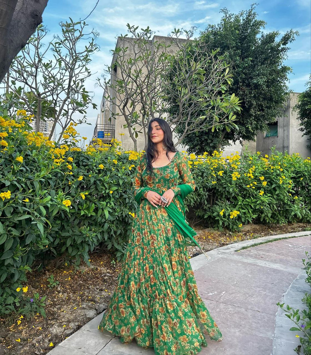 Floral elegance georgette silk anarkali ensemble set