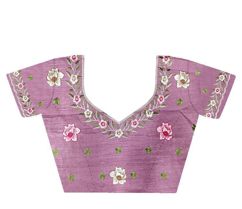 Floral Embroidered Elegance Thai Organza Silk Saree