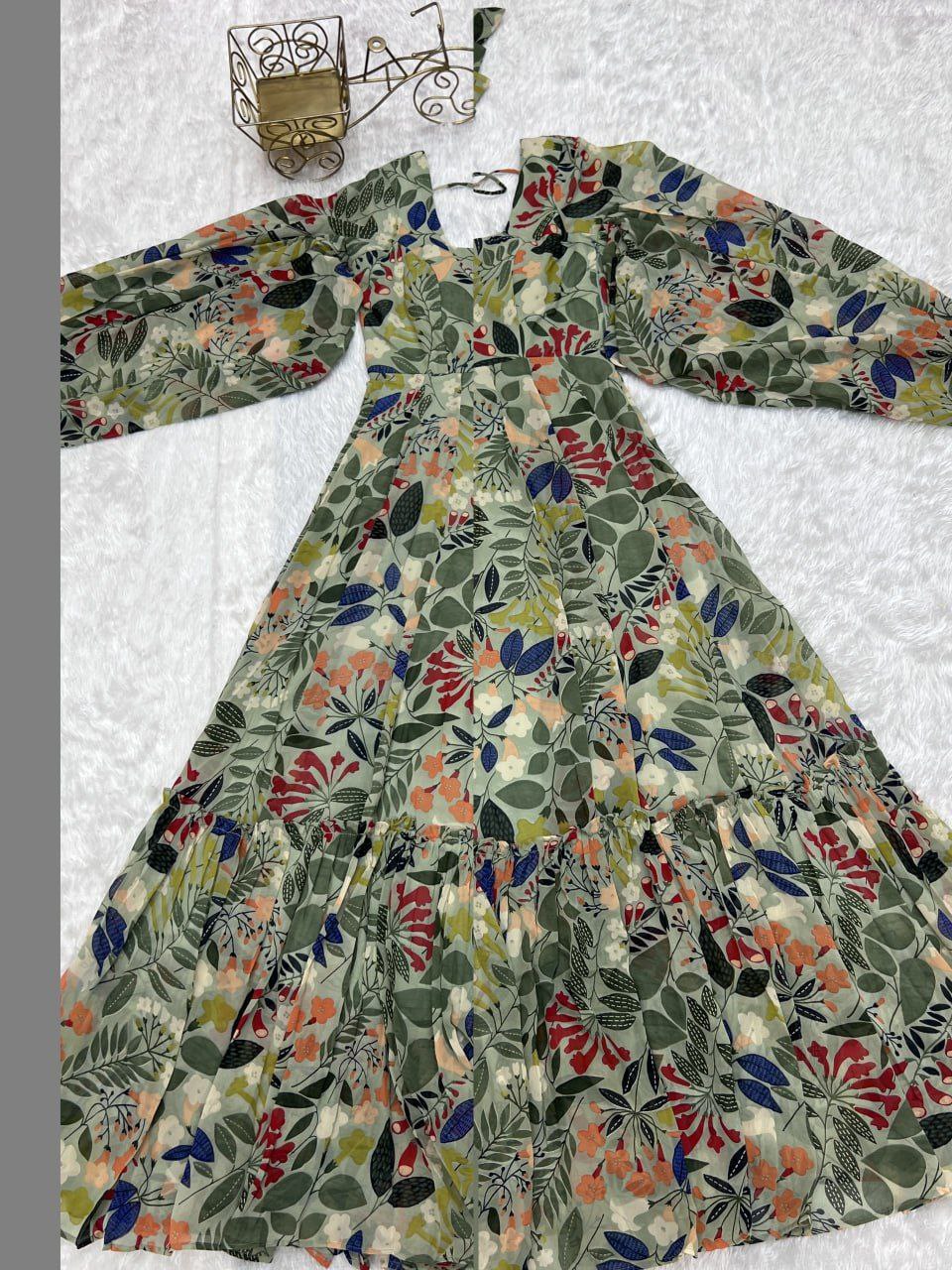 Floral fantasy faux georgette maxi dress