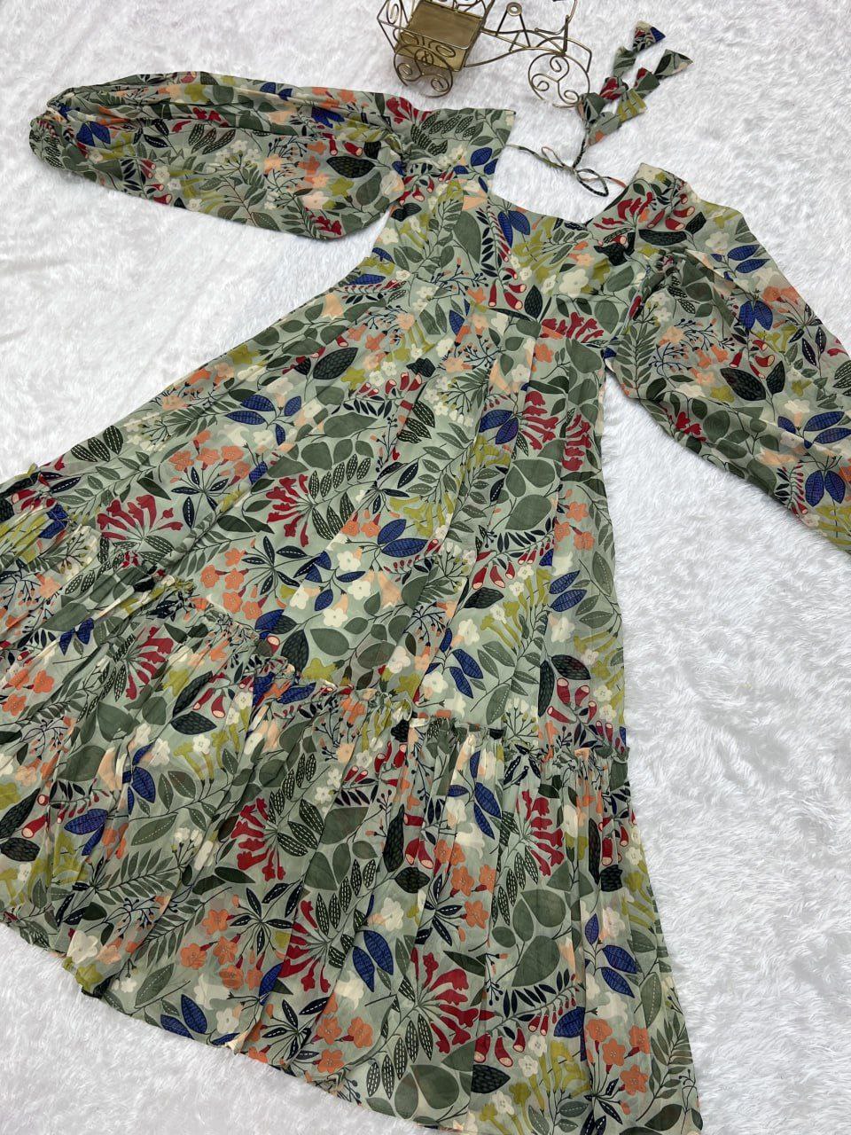 Floral fantasy faux georgette maxi dress