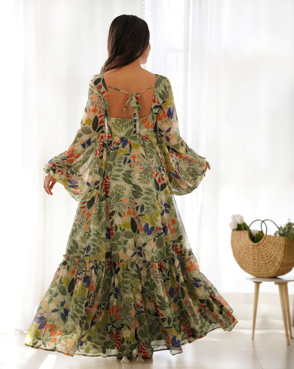 Floral fantasy faux georgette maxi dress