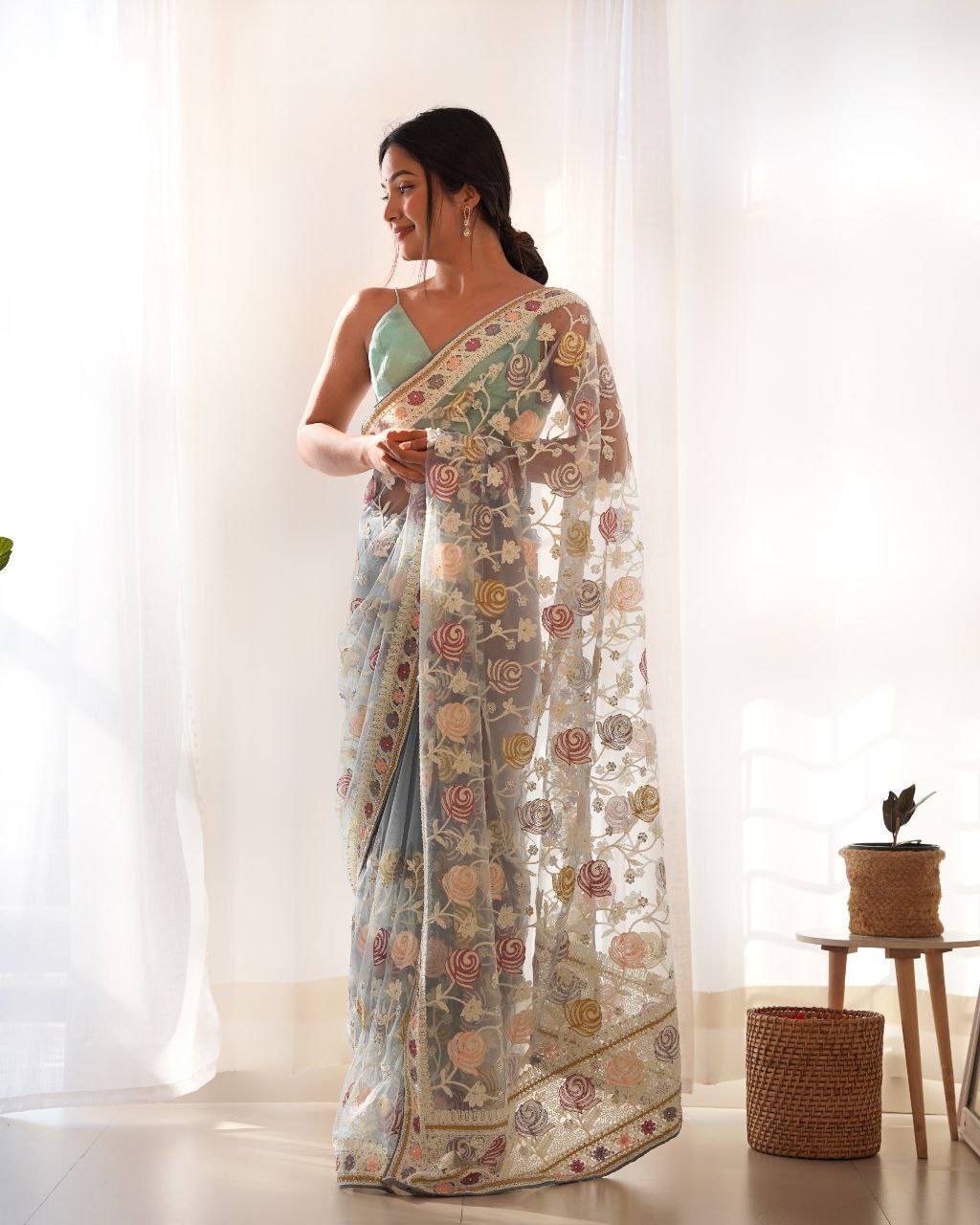 Fluttering Elegance Aari Embroidered Butterfly Net Saree