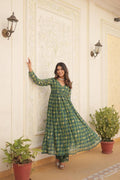 Rani colored foil print anarkali set with elastic waist bottoms