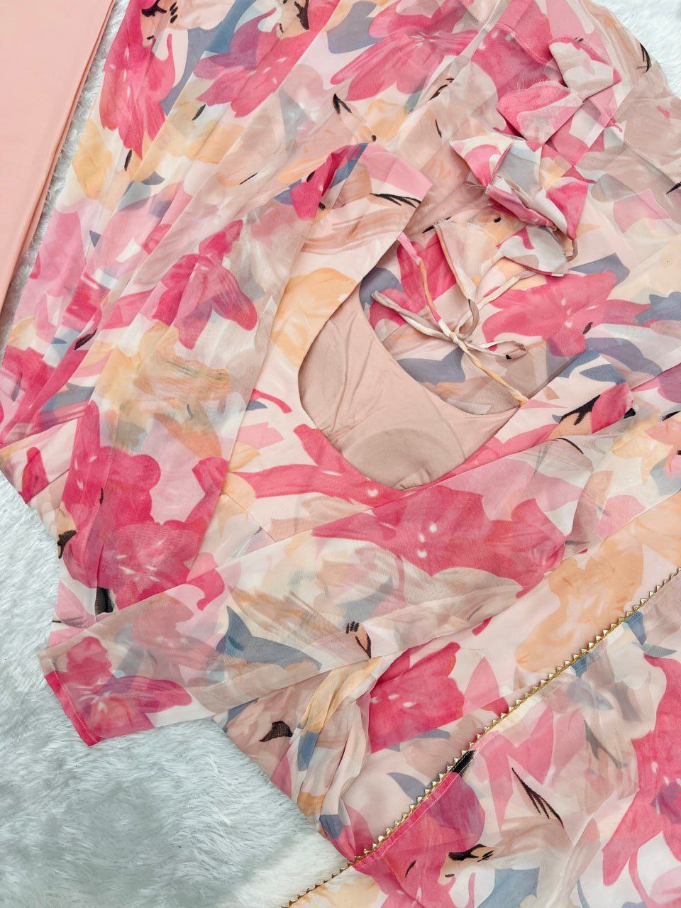 Elegant floral multi print georgette anarkali set