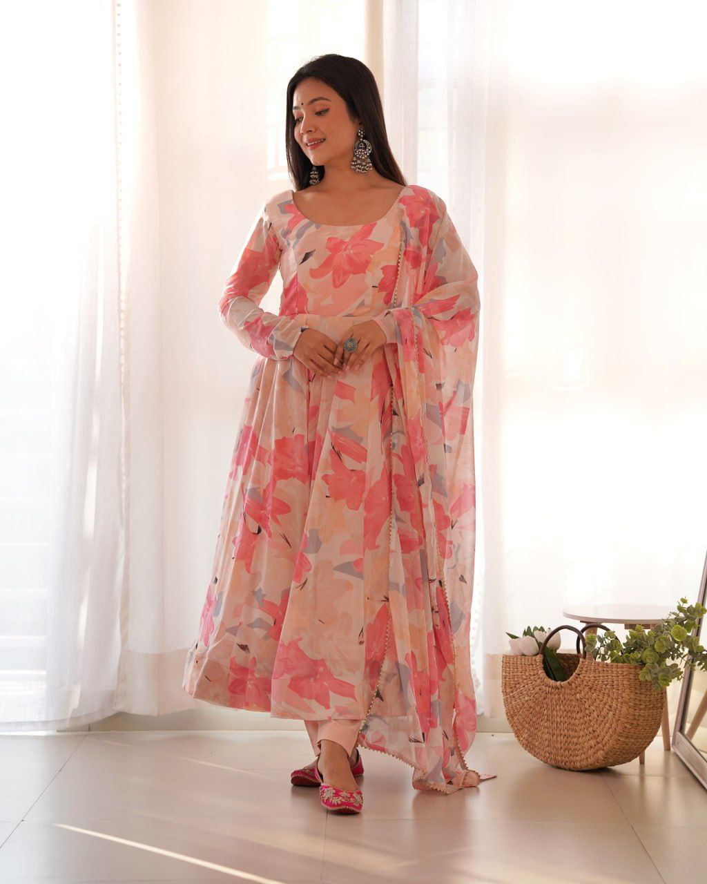 Elegant floral multi print georgette anarkali set