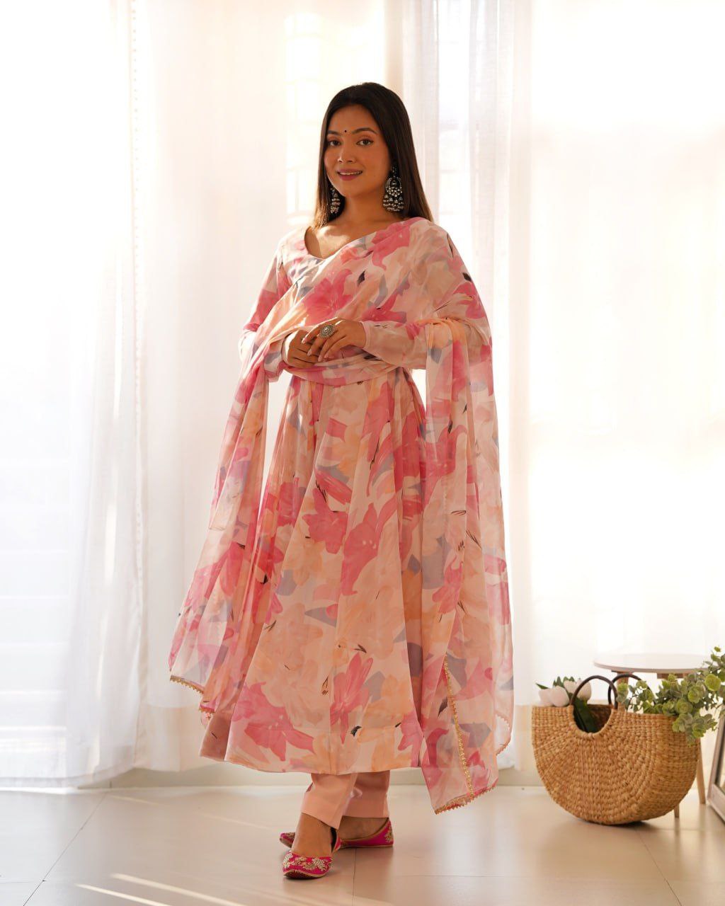 Elegant floral multi print georgette anarkali set