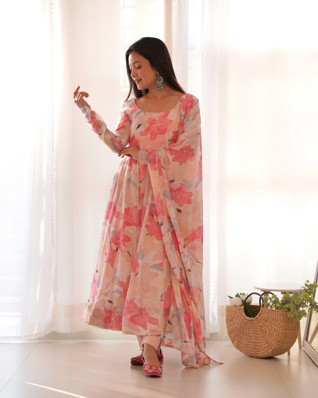 Elegant floral multi print georgette anarkali set