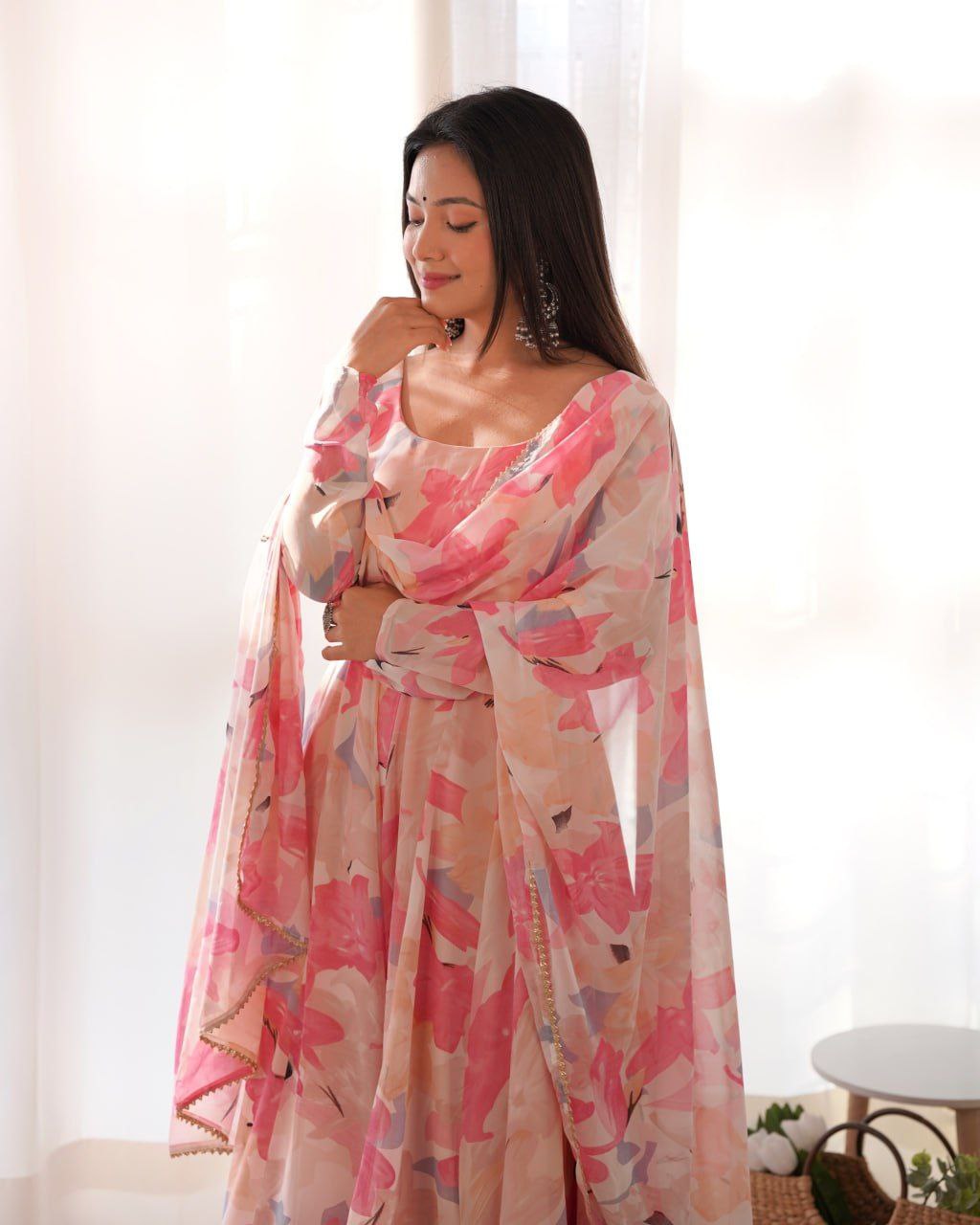 Elegant floral multi print georgette anarkali set