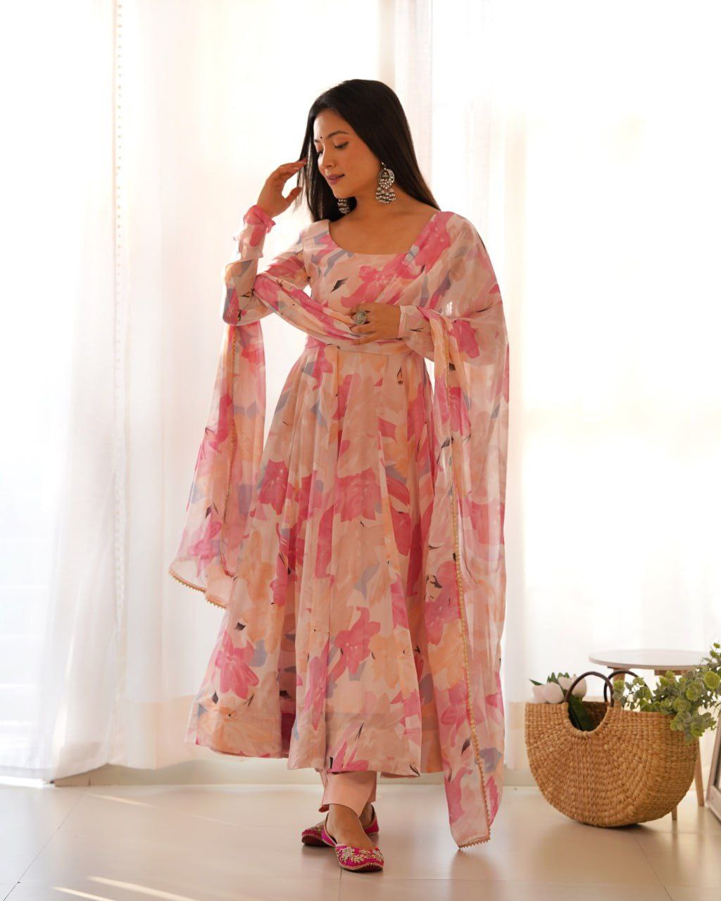 Elegant floral multi print georgette anarkali set