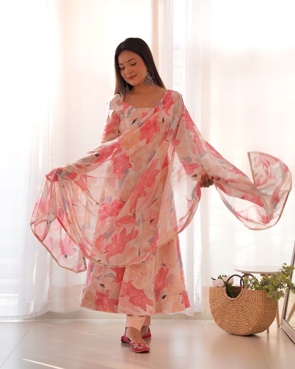 Elegant floral multi print georgette anarkali set