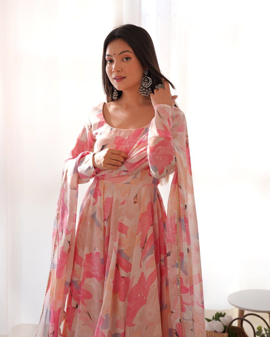Elegant floral multi print georgette anarkali set