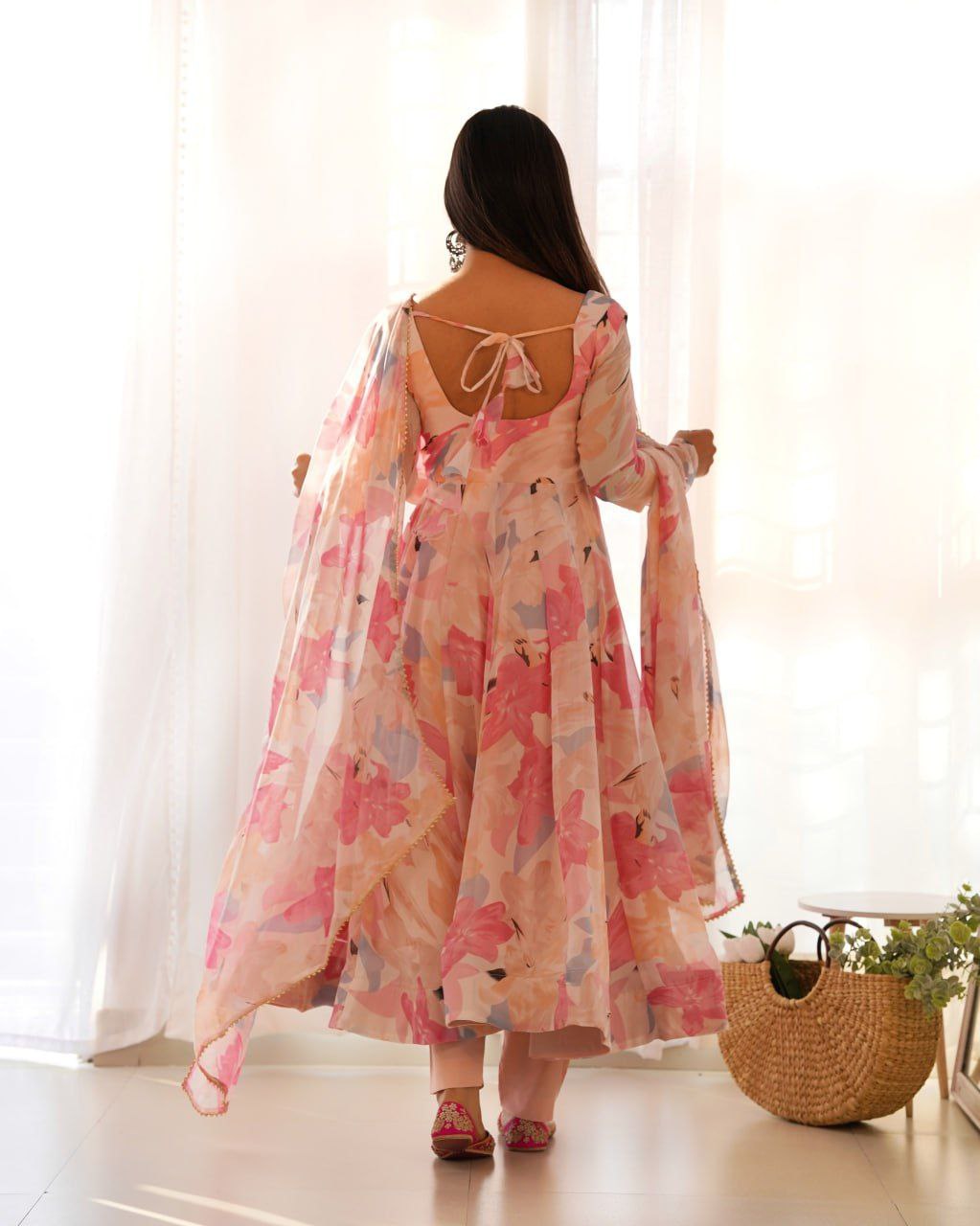 Elegant floral multi print georgette anarkali set