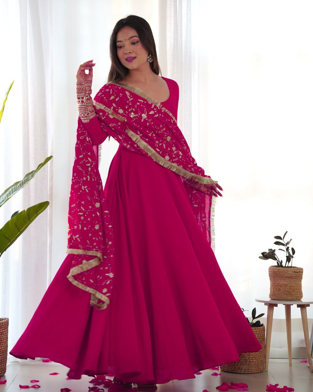 Shreyanvi pink georgette embroidered anarkali suit set