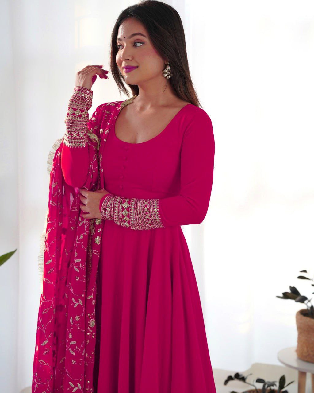 Shreyanvi pink georgette embroidered anarkali suit set