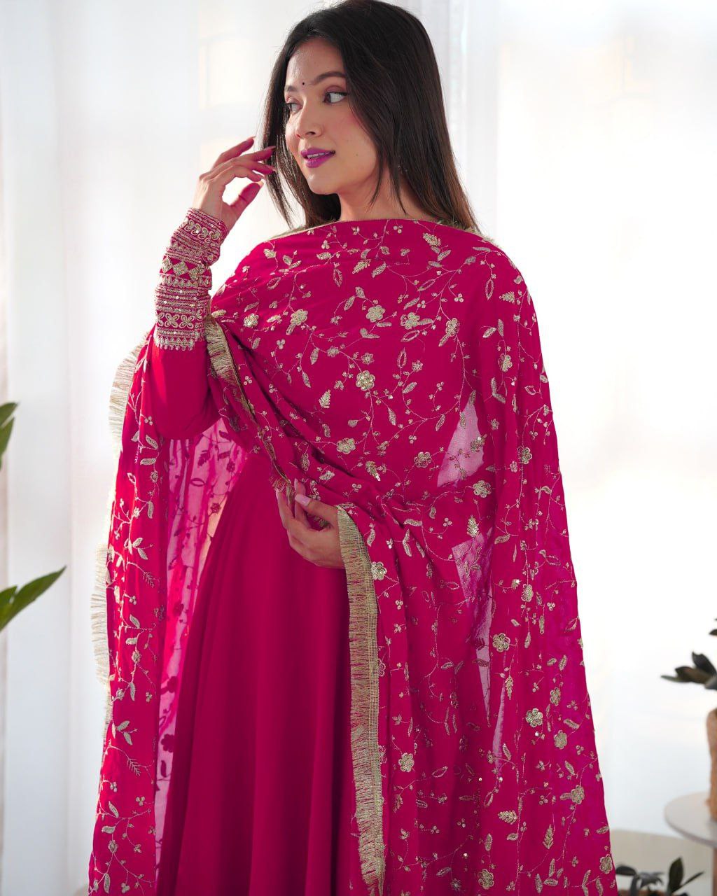 Shreyanvi pink georgette embroidered anarkali suit set