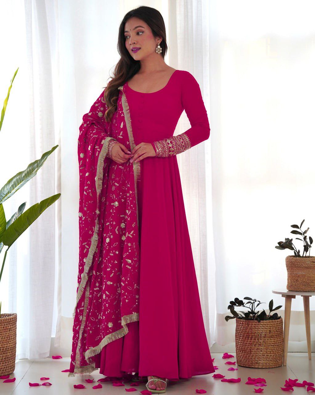 Shreyanvi pink georgette embroidered anarkali suit set