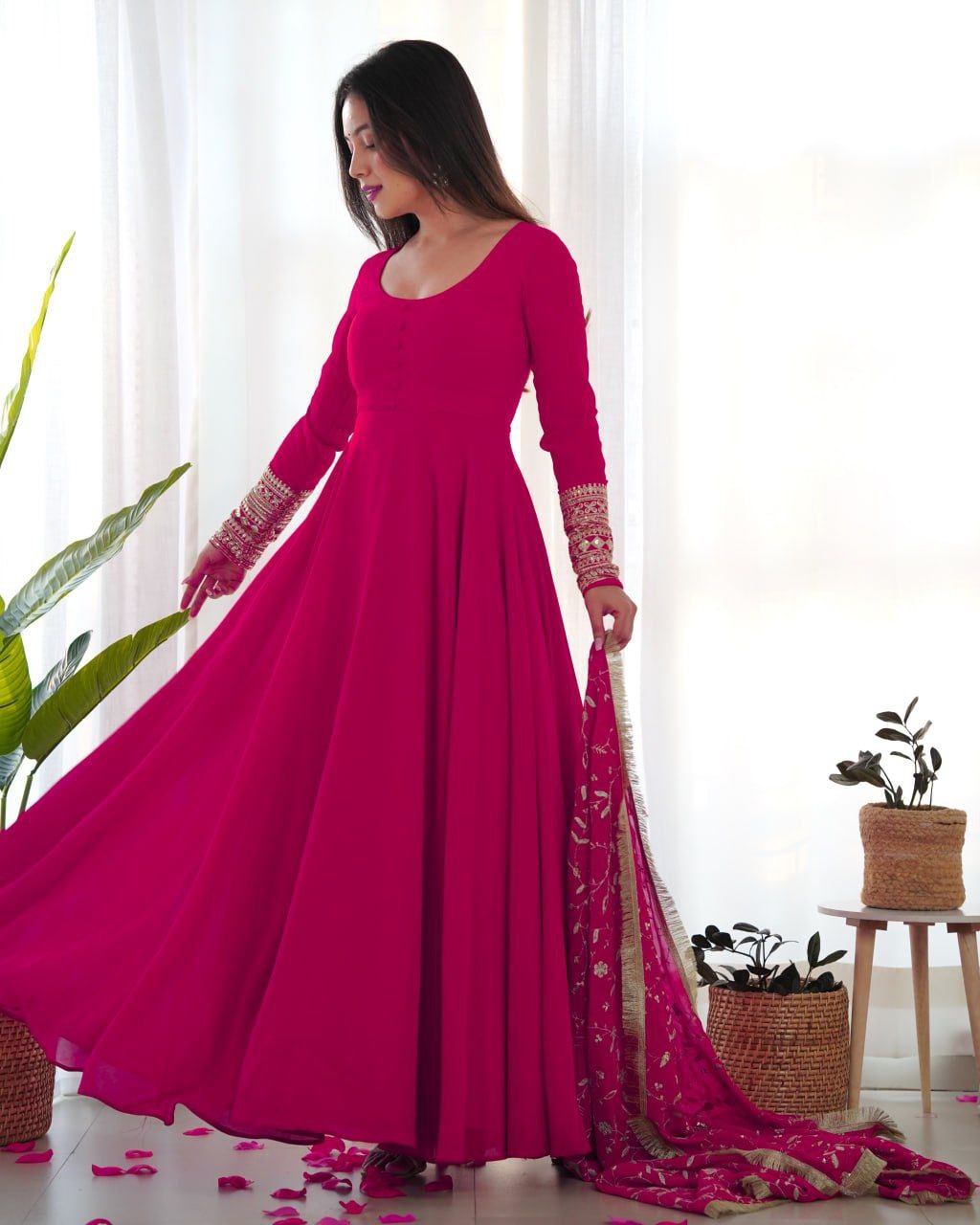 Shreyanvi pink georgette embroidered anarkali suit set