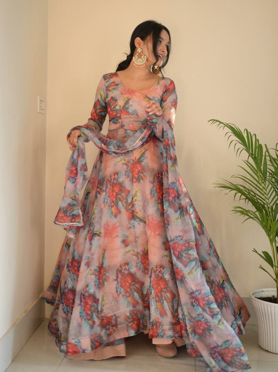 Yashaswini organza tebby silk gown anarkali suit set