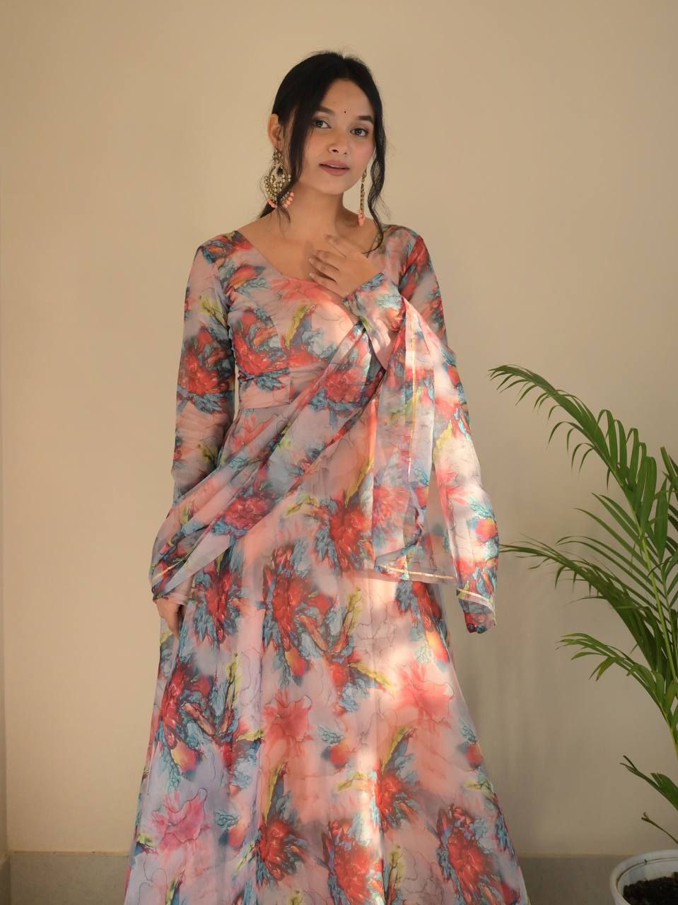 Yashaswini organza tebby silk gown anarkali suit set