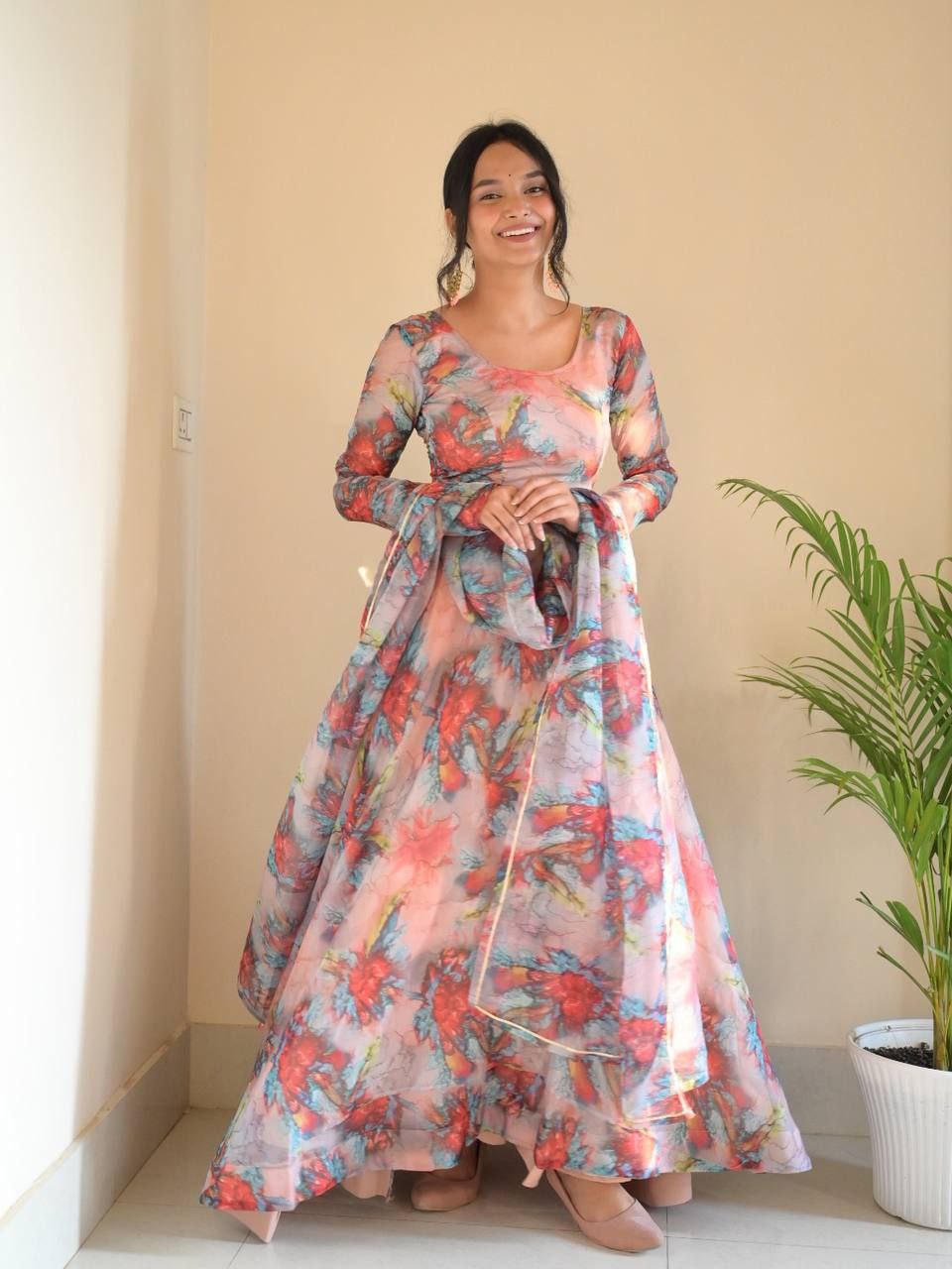 Yashaswini organza tebby silk gown anarkali suit set