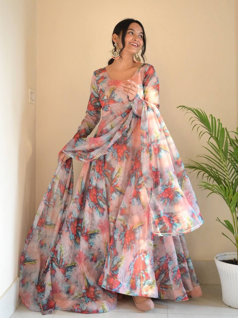 Yashaswini organza tebby silk gown anarkali suit set
