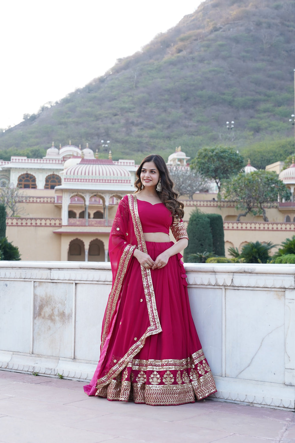 Pink georgette embroidered Gopi designer lehenga