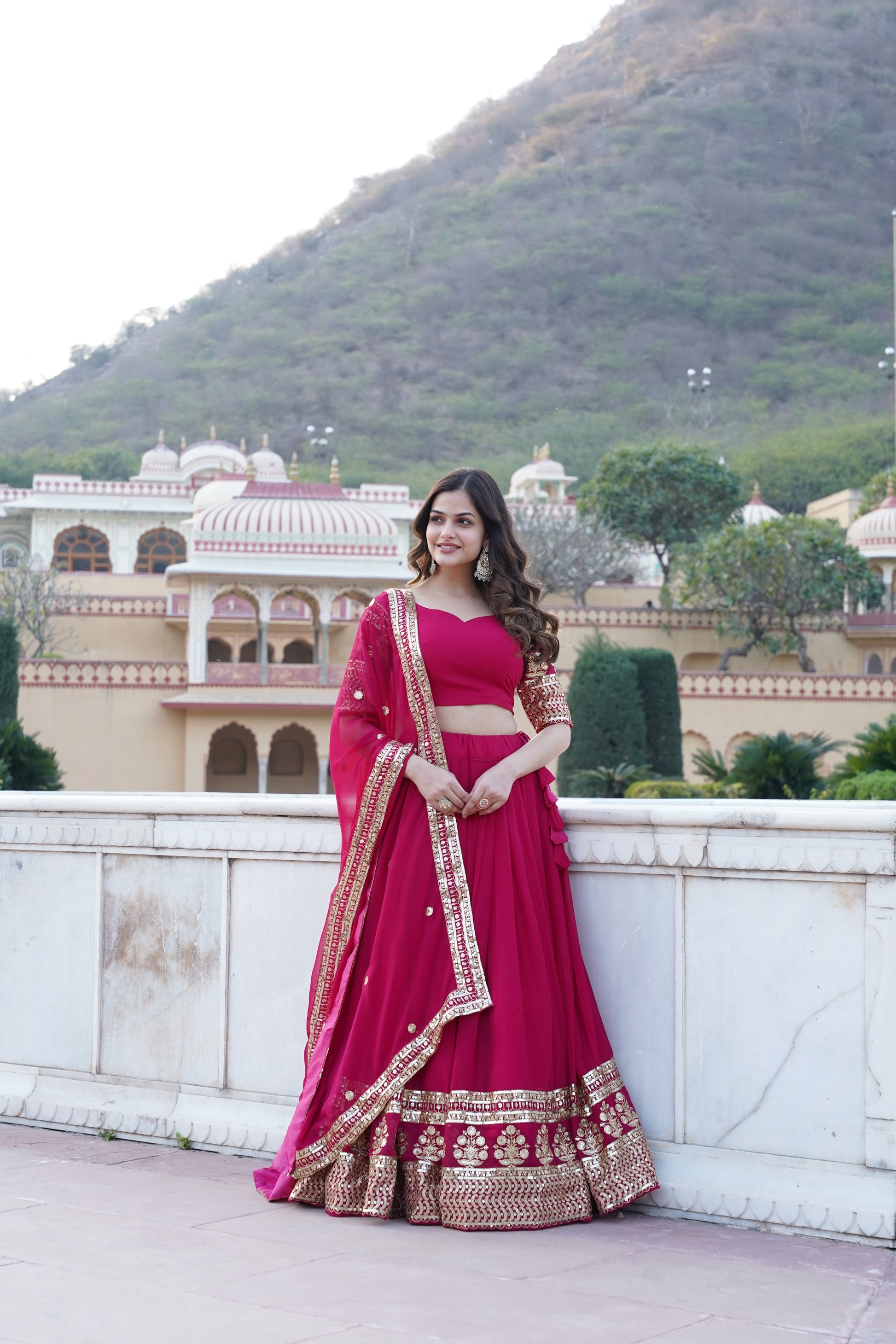 Pink georgette embroidered Gopi designer lehenga