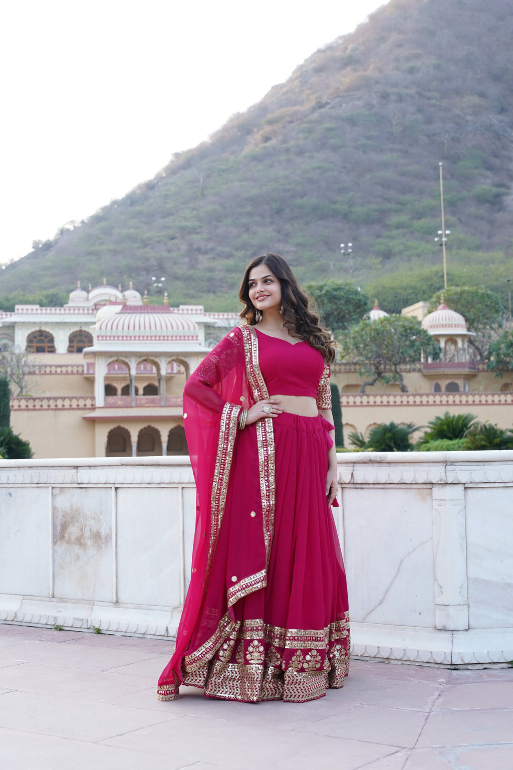 Pink georgette embroidered Gopi designer lehenga