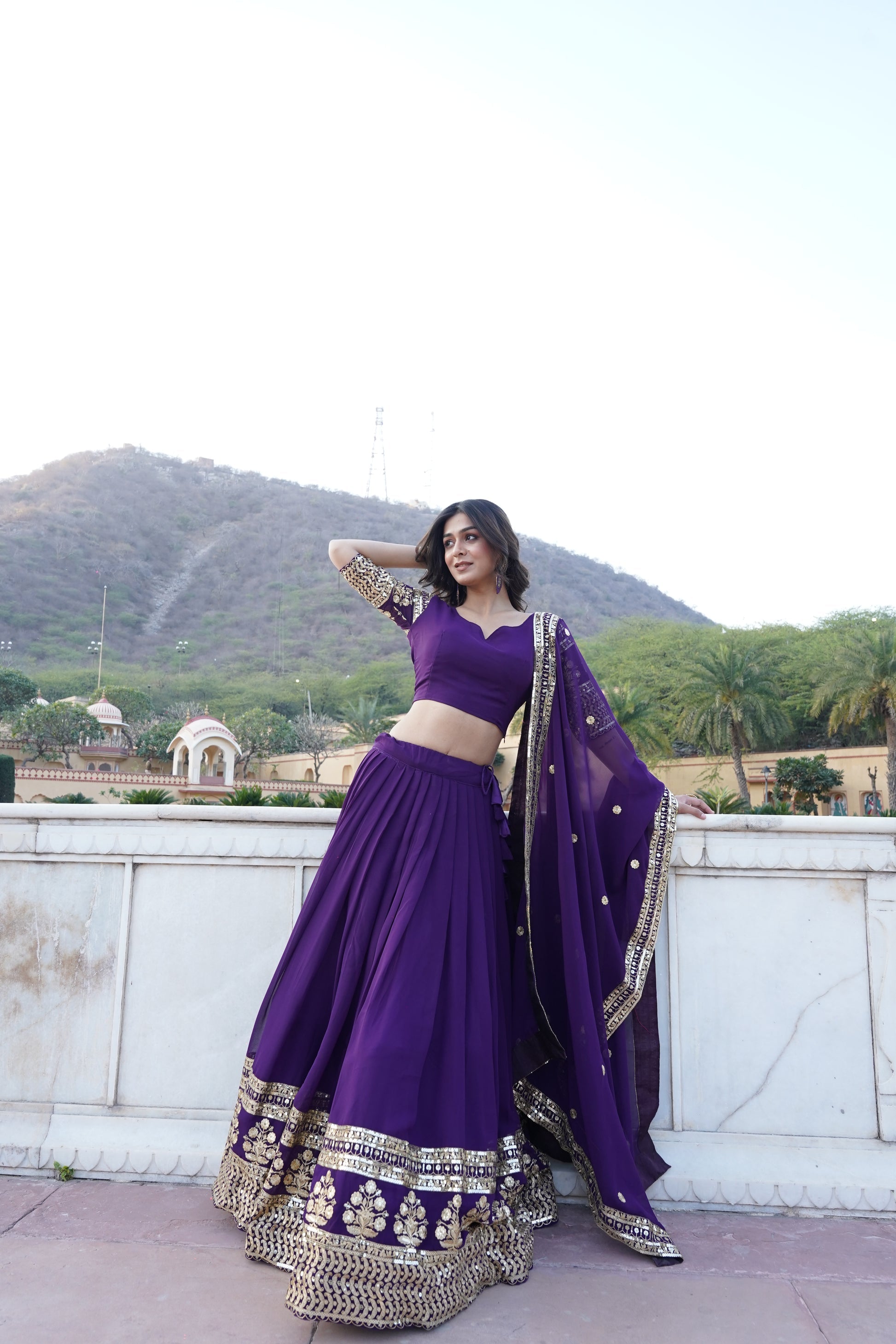 Purple georgette embroidered Gopi designer lehenga
