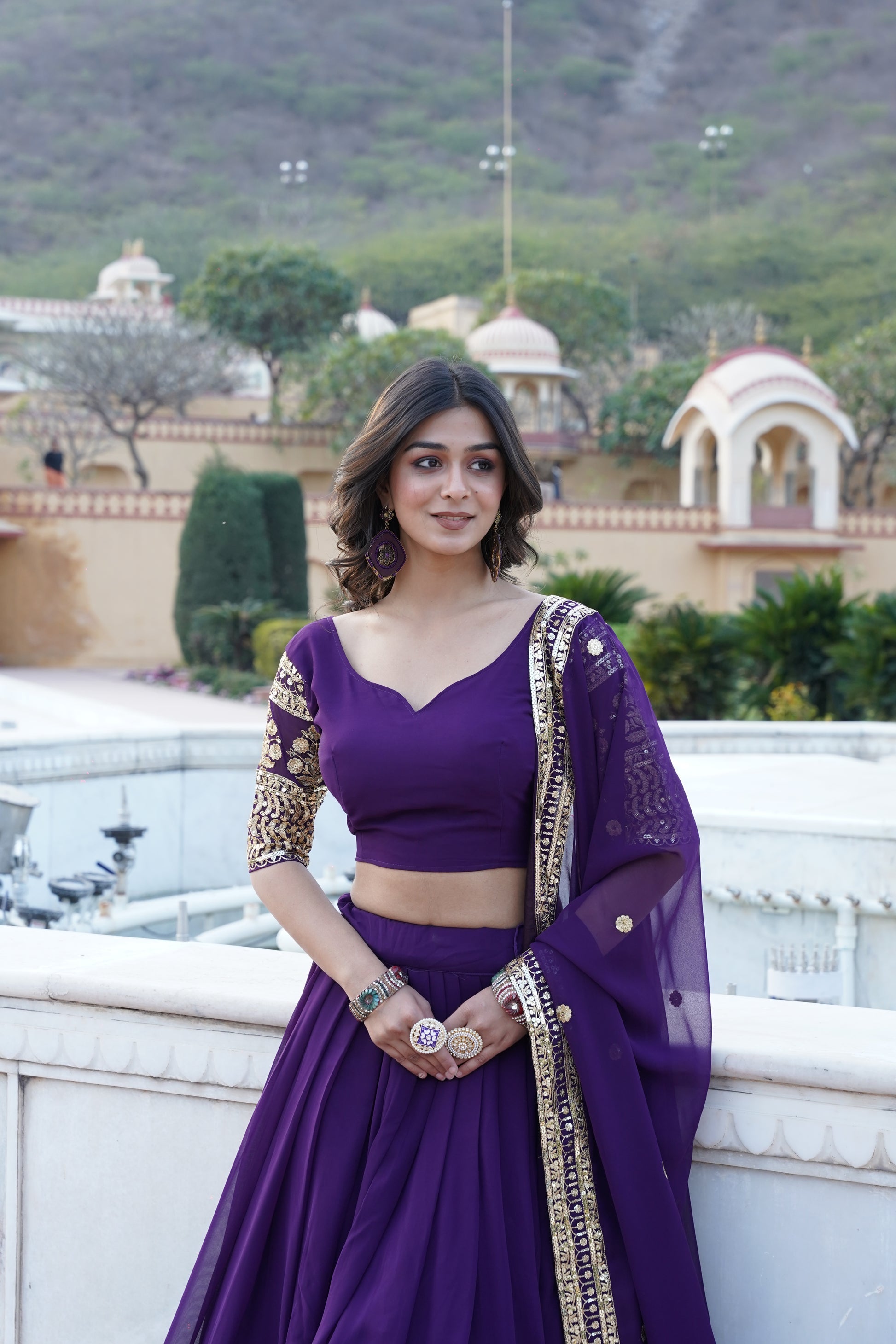 Purple georgette embroidered Gopi designer lehenga