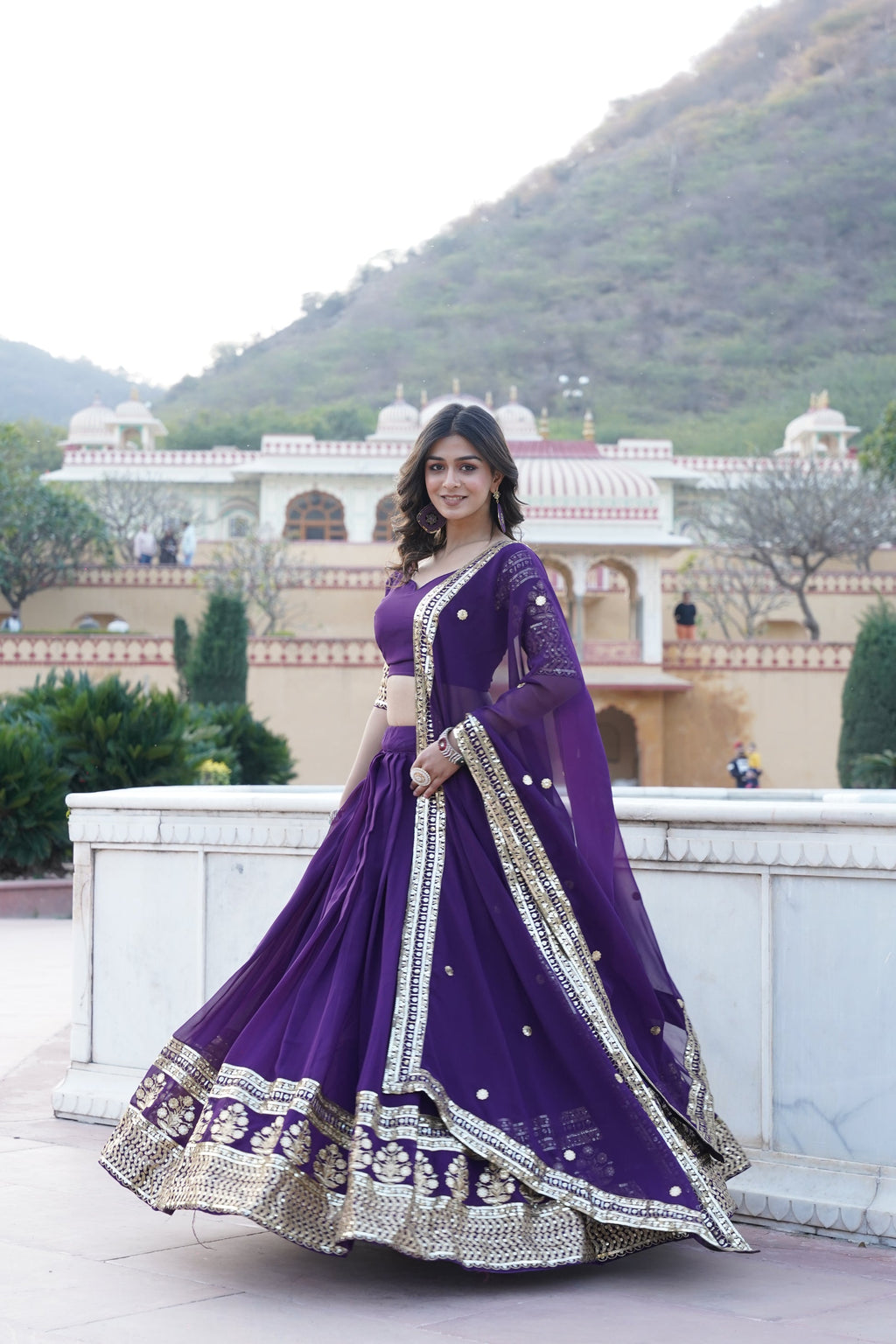 Purple georgette embroidered Gopi designer lehenga