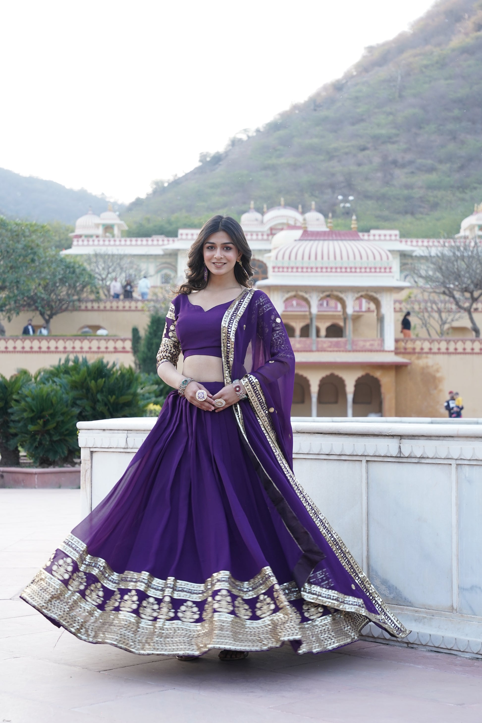 Purple georgette embroidered Gopi designer lehenga