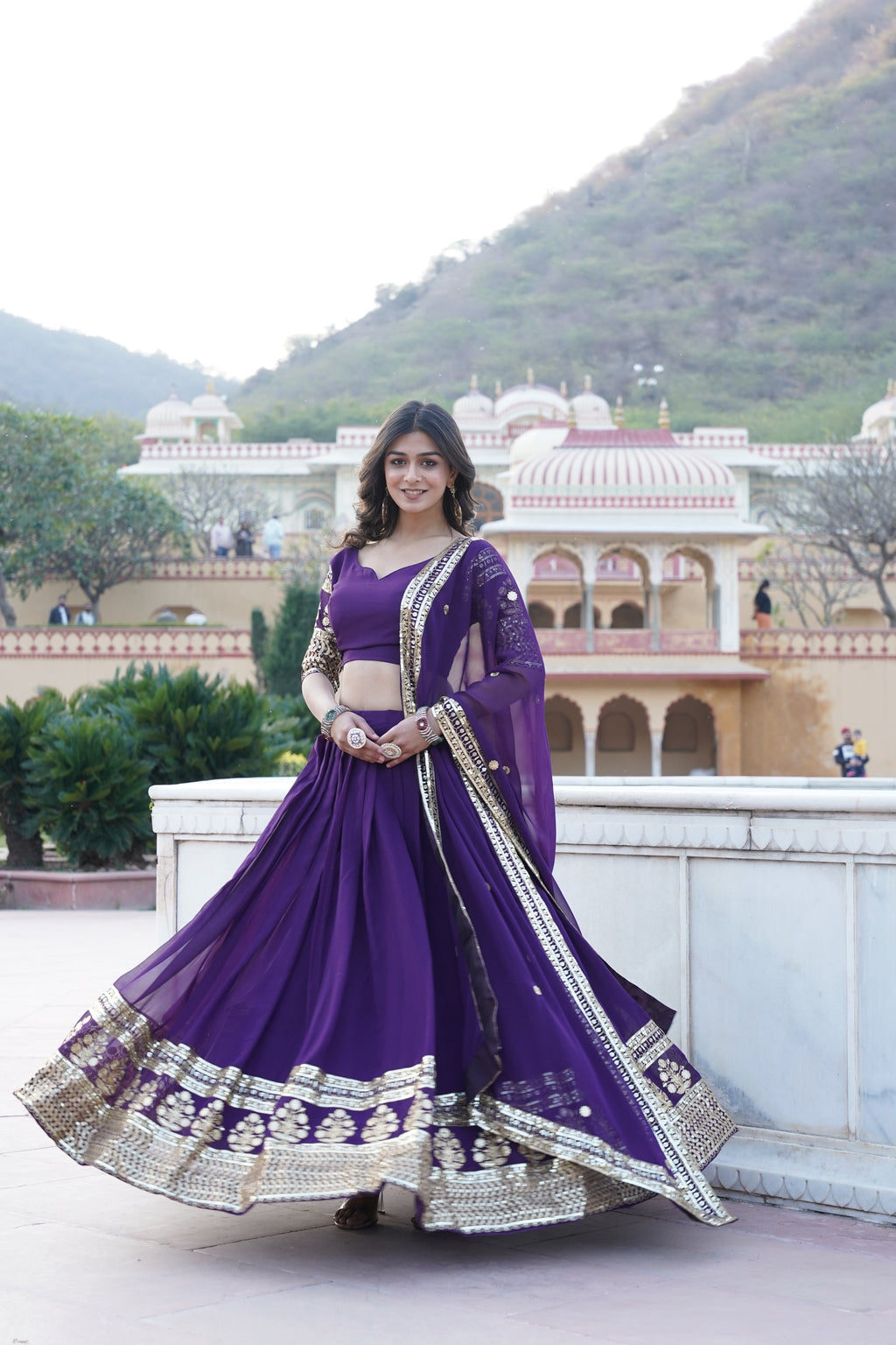 Purple georgette embroidered Gopi designer lehenga