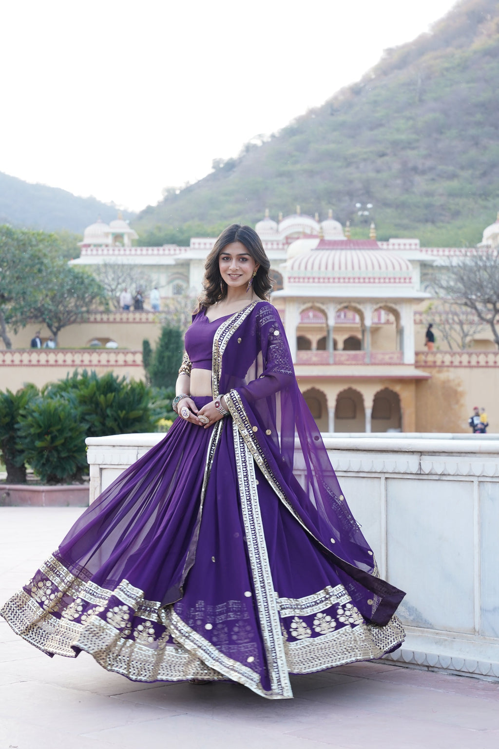 Purple georgette embroidered Gopi designer lehenga