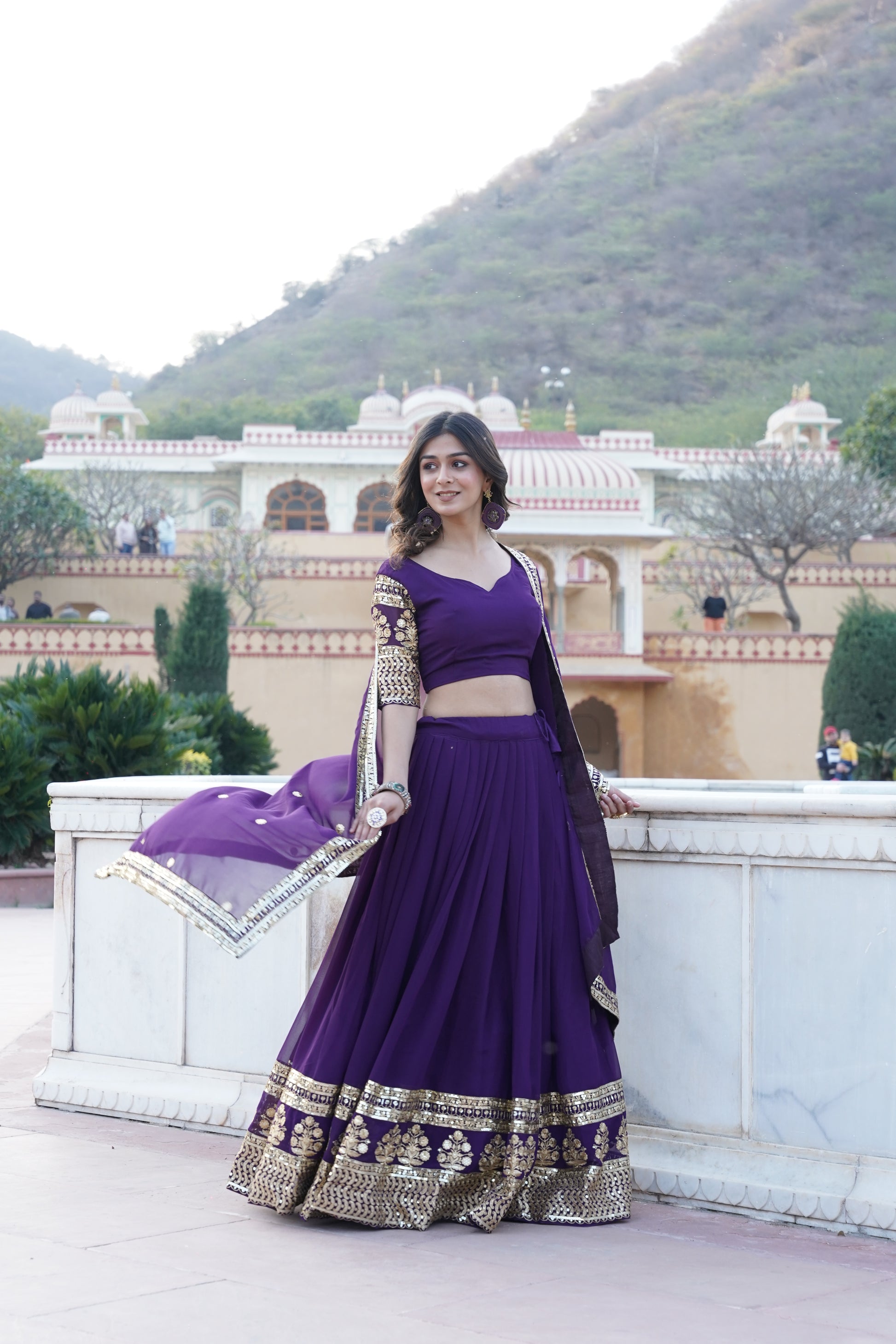 Purple georgette embroidered Gopi designer lehenga