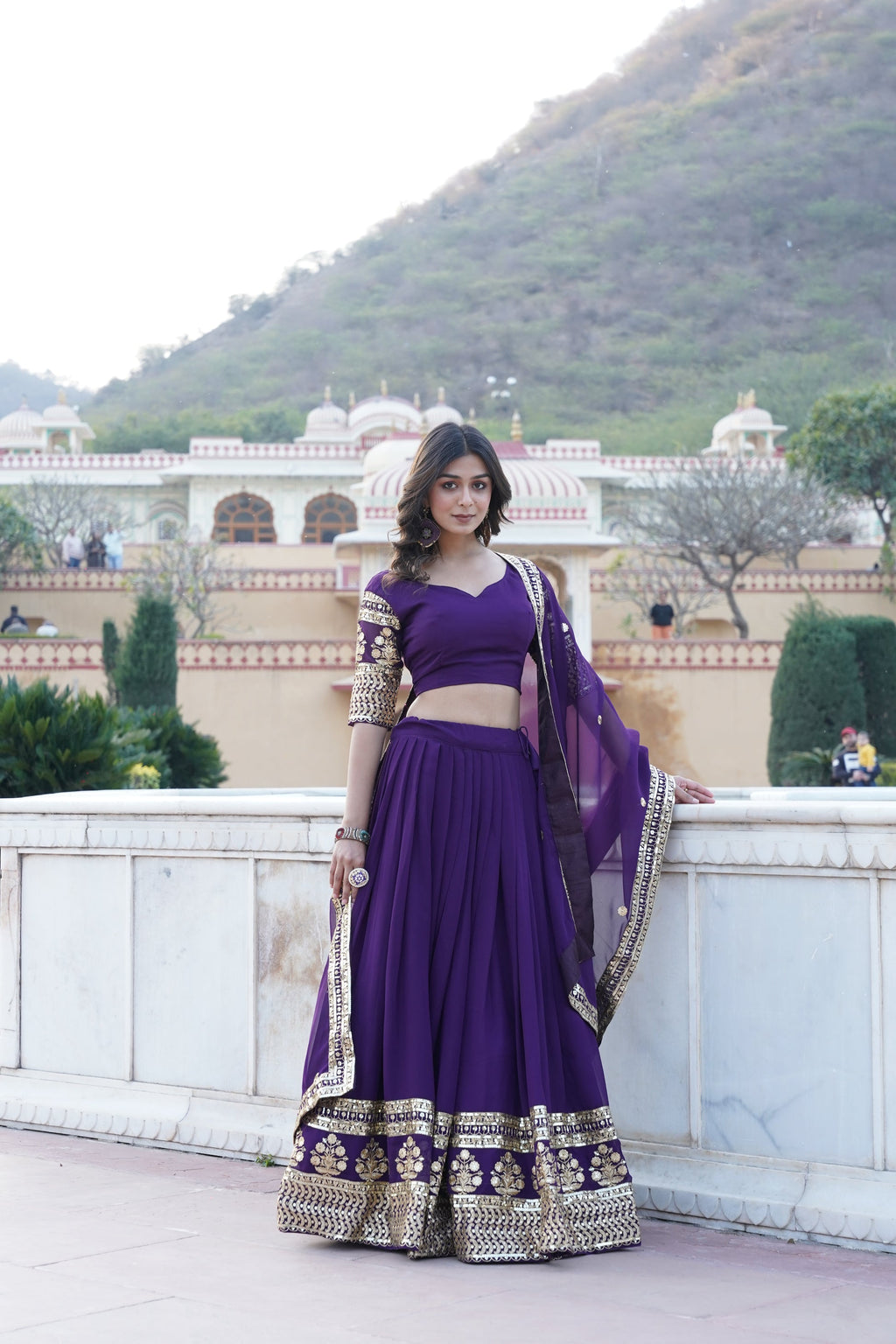 Purple georgette embroidered Gopi designer lehenga
