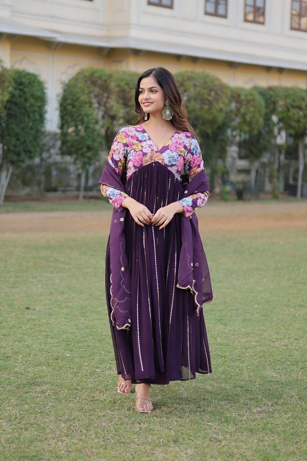 Swarnalaxmi Georgette Viscose Printed Anarkali Gown Set