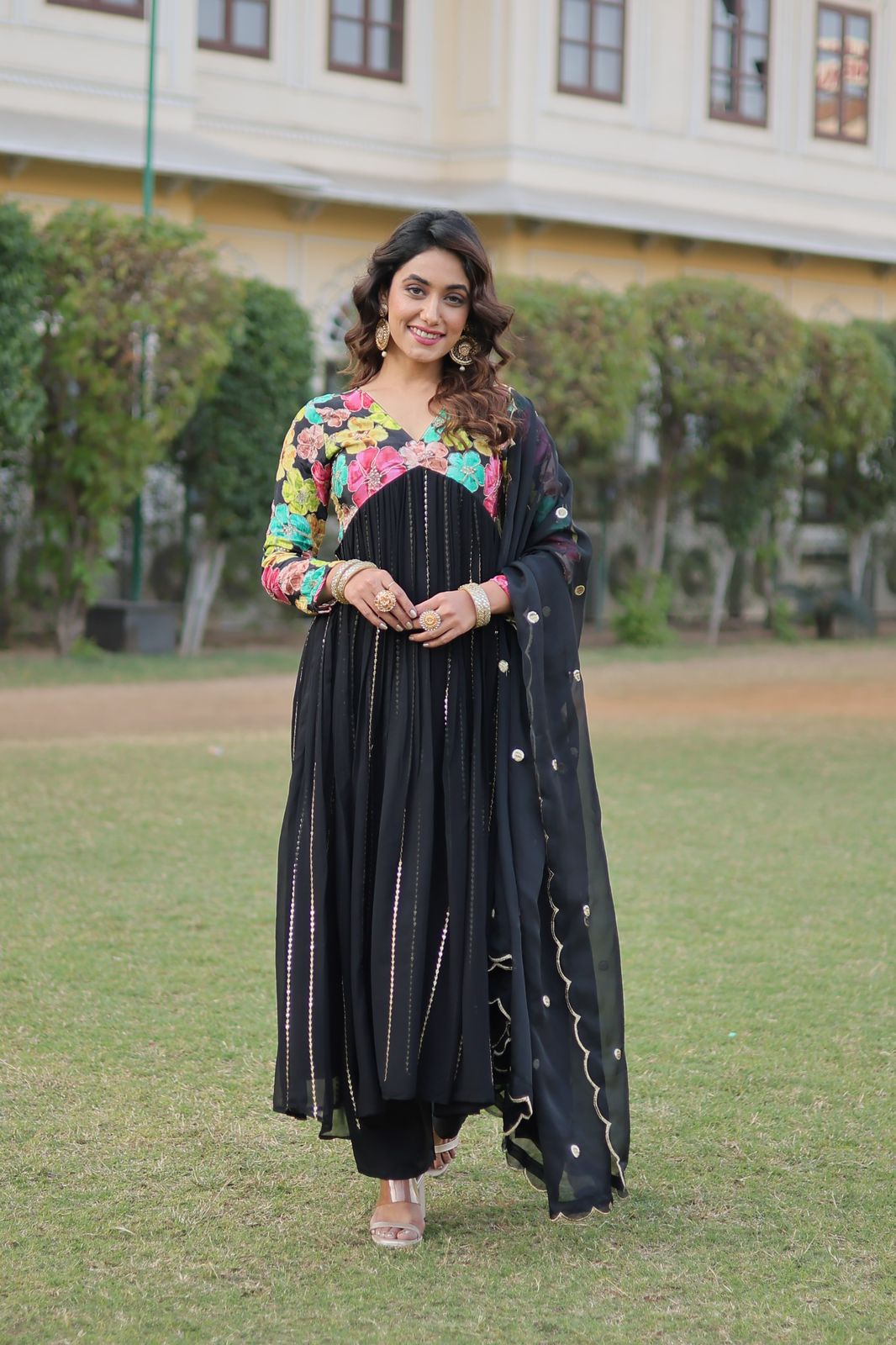 Swarnalaxmi Georgette Viscose Printed Anarkali Gown Set