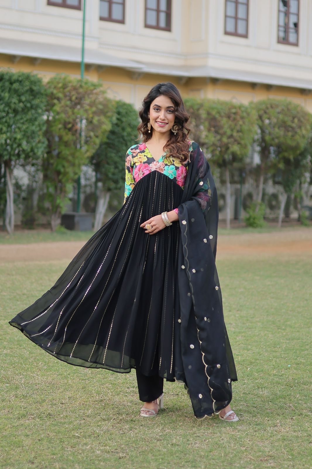 Swarnalaxmi Georgette Viscose Printed Anarkali Gown Set
