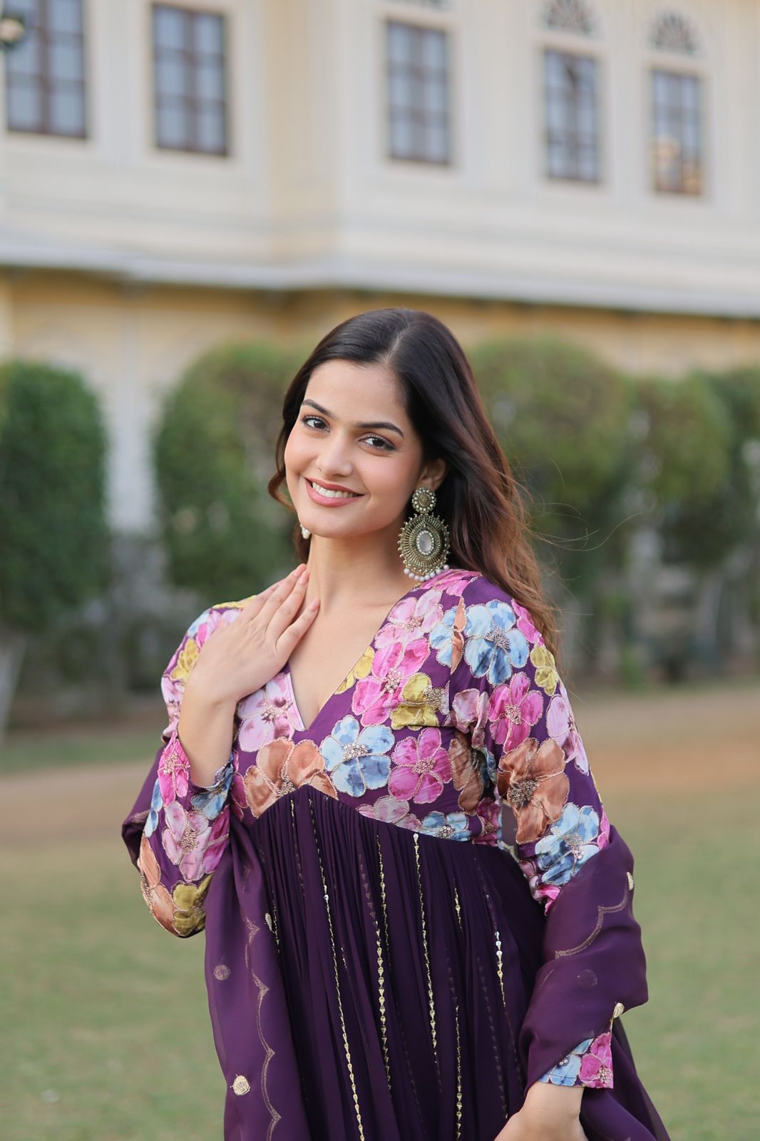 Swarnalaxmi Georgette Viscose Printed Anarkali Gown Set