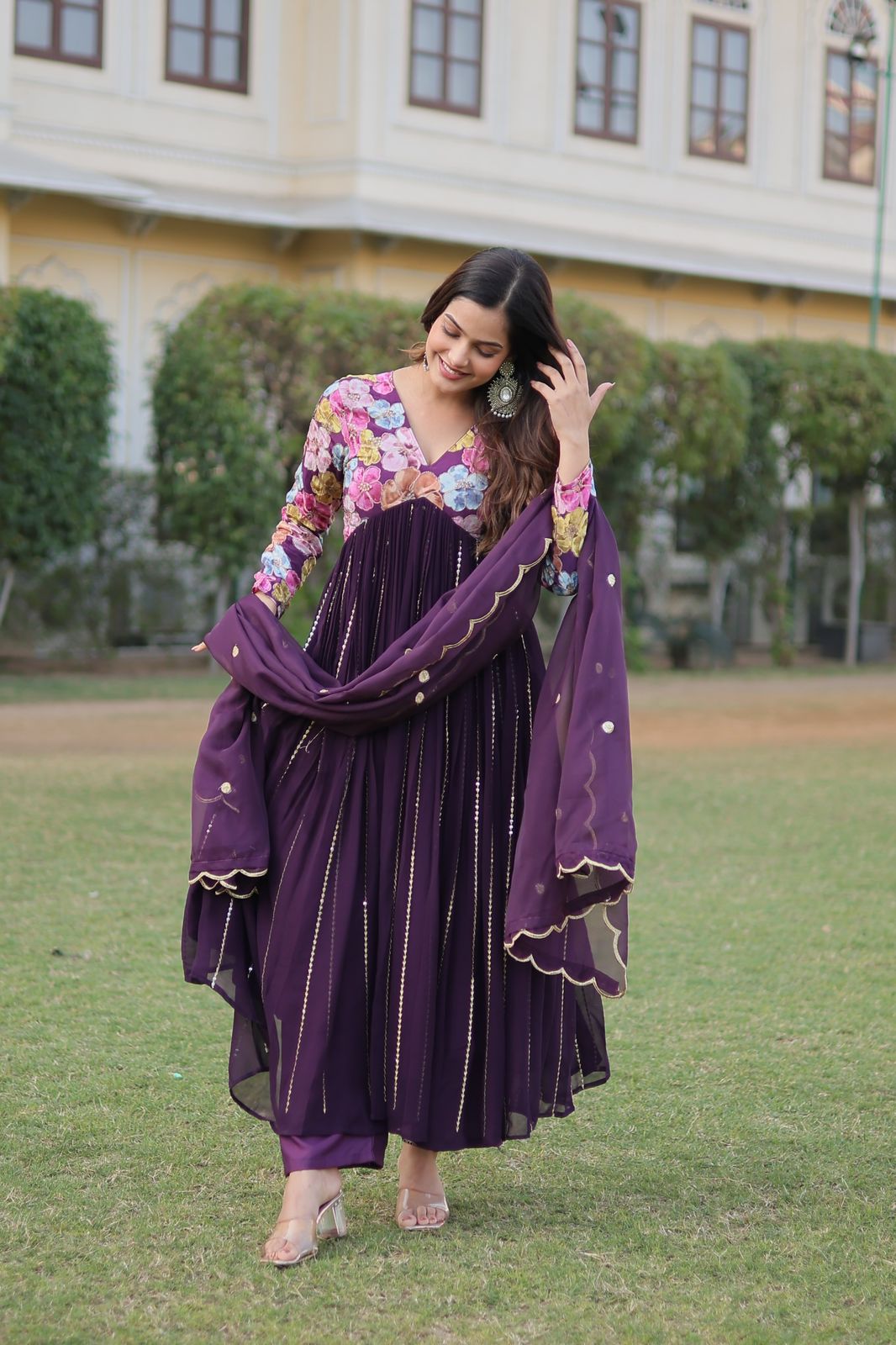 Swarnalaxmi Georgette Viscose Printed Anarkali Gown Set