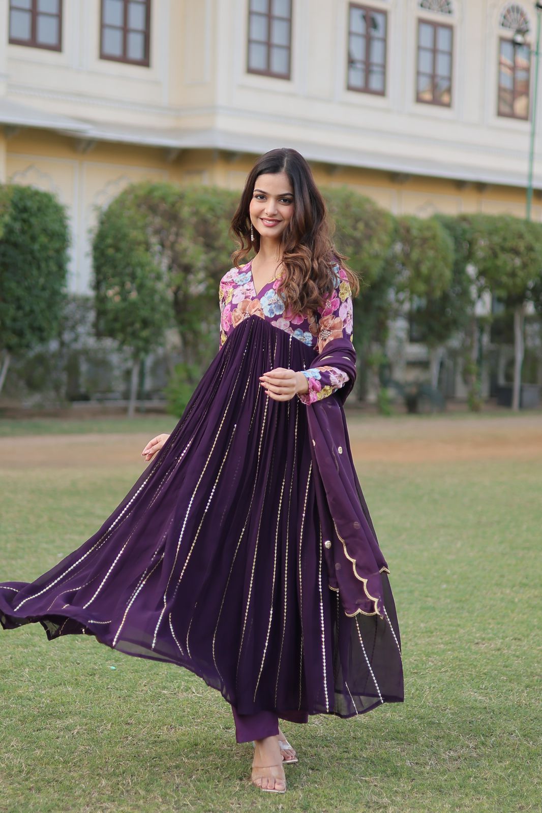 Swarnalaxmi Georgette Viscose Printed Anarkali Gown Set